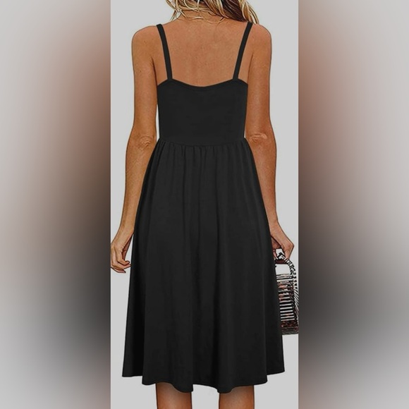 Soesdemo Boho Sleeveless V Neck Spaghetti Strap A Line Sundress w/ Pockets - Picture 2 of 16